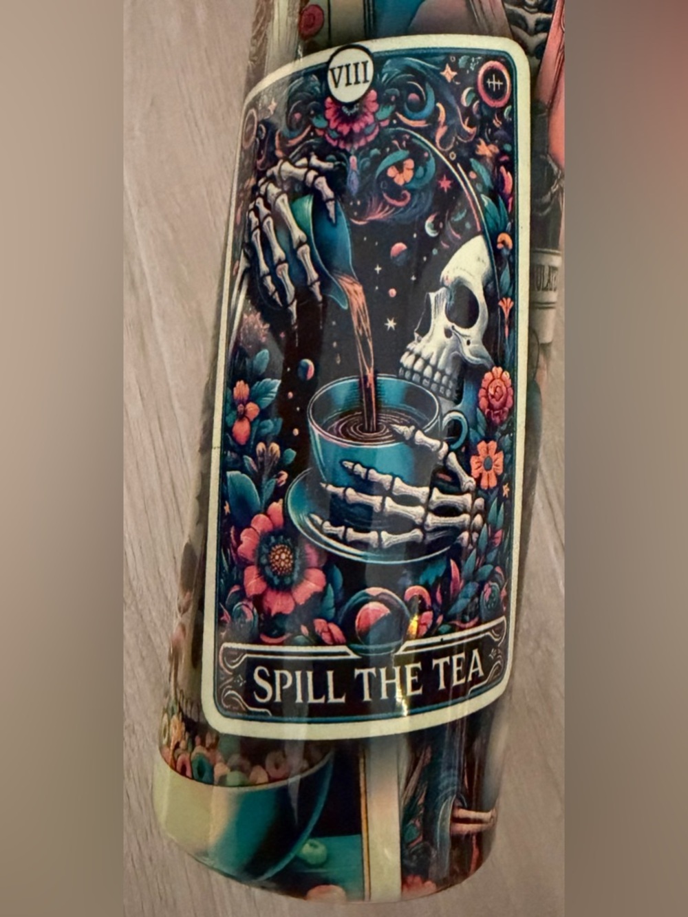 20 oz Skull & Skeleton Hands 'Spill The Tea' Graphic Tumbler